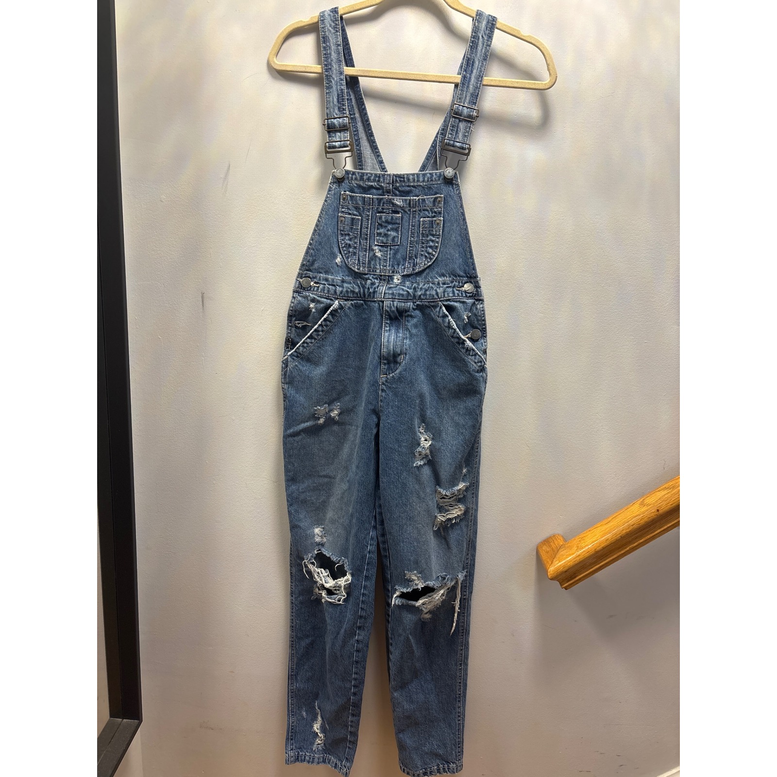Carmar Denim Distressed Overalls Ripped Straight Leg Carpenter Blue 26x28.5 — image 2 of 8